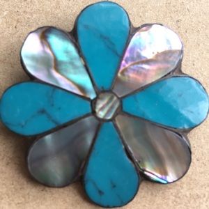 Sterling Vintage Turquoise & Abalone pendant